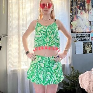 Green Lilly Pulitzer skirt matching set pink details